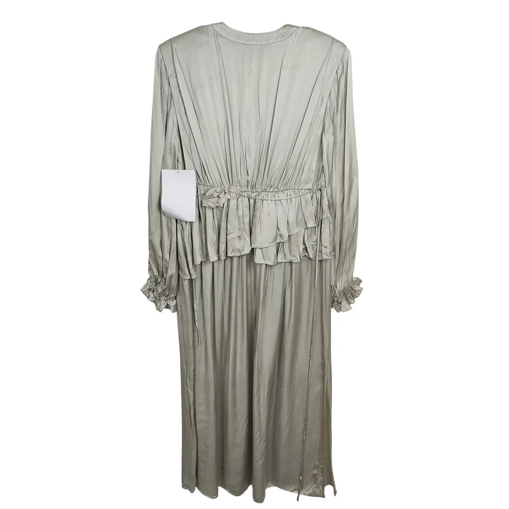 Saint Art Mateo Dress Womens Small Pumice Gray‎ Plunge Satin Ruffle Trim NWT - Picture 4 of 8